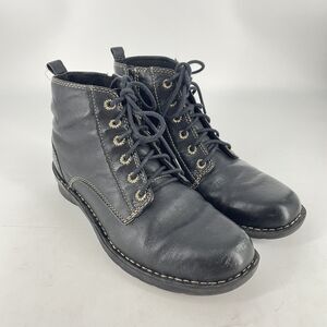 Clarks Nikki North Women’s Black Leather Ankle Boots 8.5W Lace Up Zipper